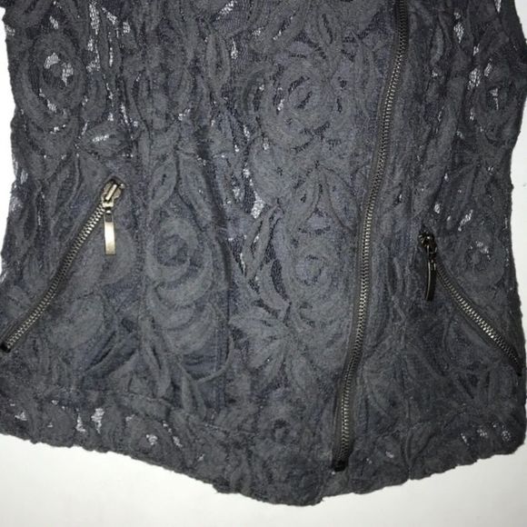 NEW INC Dark Gray Lace Zippered Moto Vest Small S - Picture 5 of 11